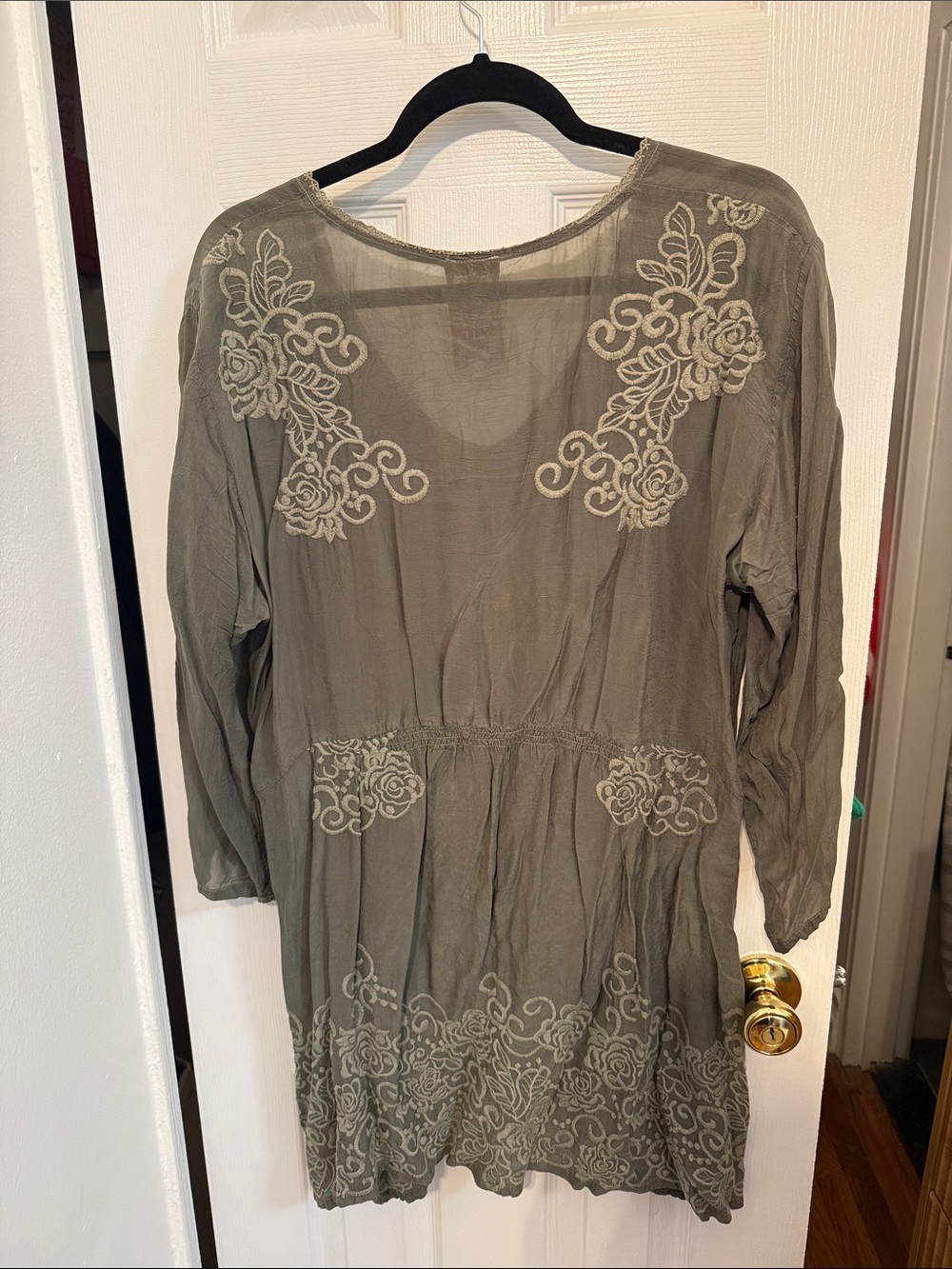 Johnny Was Olive Green Embroidered V-Neck Tunic - Picture 3 of 7